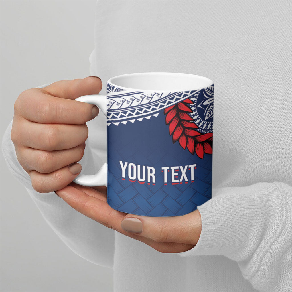 Manu Samoa Rugby Custom Navy Blue Ceramic Mug ʻIe Toga Pattern With Red Ula fala LT7 - Polynesian Pride