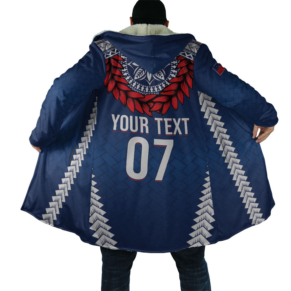 Manu Samoa Rugby Custom Navy Blue Cloak ʻIe Toga Pattern With Red Ula fala LT7 - Polynesian Pride