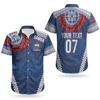 Manu Samoa Rugby Custom Navy Blue Couples Matching Mermaid Dress and Hawaiian Shirt ʻIe Toga Pattern With Red Ula fala LT7 - Polynesian Pride