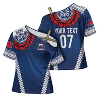 Manu Samoa Rugby Custom Navy Blue Cross Shoulder Shirt ʻIe Toga Pattern With Red Ula fala LT7 - Polynesian Pride