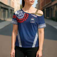 Manu Samoa Rugby Custom Navy Blue Cross Shoulder Shirt ʻIe Toga Pattern With Red Ula fala LT7 - Polynesian Pride