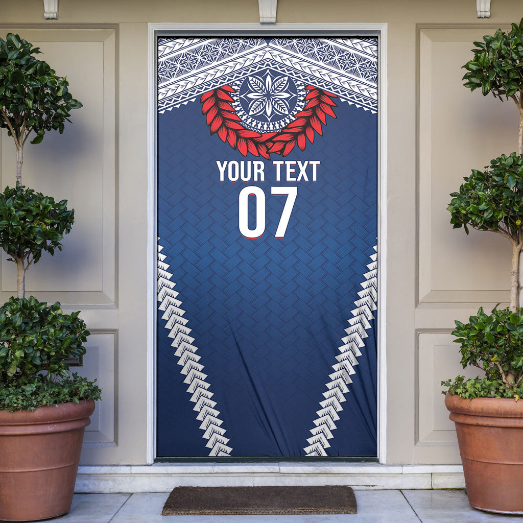 Manu Samoa Rugby Custom Navy Blue Door Cover ʻIe Toga Pattern With Red Ula fala LT7 Navy Blue - Polynesian Pride