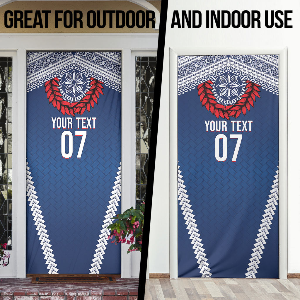 Manu Samoa Rugby Custom Navy Blue Door Cover ʻIe Toga Pattern With Red Ula fala LT7 - Polynesian Pride