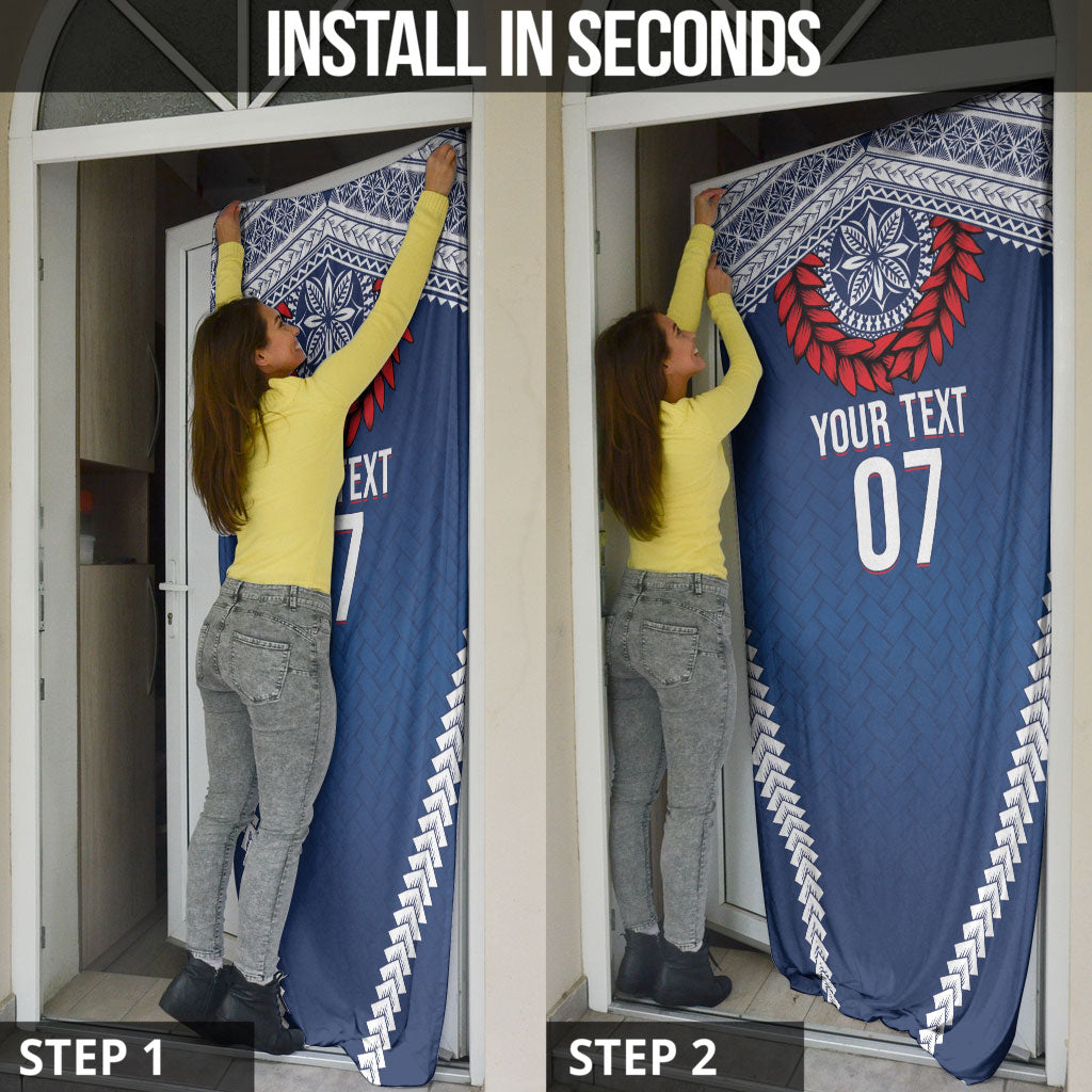 Manu Samoa Rugby Custom Navy Blue Door Cover ʻIe Toga Pattern With Red Ula fala LT7 - Polynesian Pride