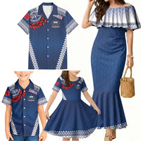 Manu Samoa Rugby Custom Navy Blue Family Matching Mermaid Dress and Hawaiian Shirt ʻIe Toga Pattern With Red Ula fala LT7 - Polynesian Pride