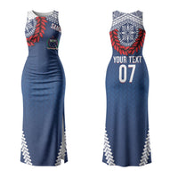Manu Samoa Rugby Custom Navy Blue Family Matching Tank Maxi Dress and Hawaiian Shirt ʻIe Toga Pattern With Red Ula fala LT7 Mom's Dress Navy Blue - Polynesian Pride