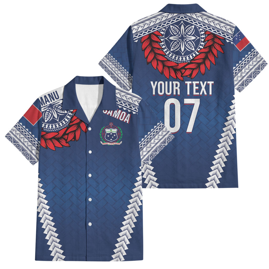 Manu Samoa Rugby Custom Navy Blue Family Matching Tank Maxi Dress and Hawaiian Shirt ʻIe Toga Pattern With Red Ula fala LT7 Dad's Shirt - Short Sleeve Navy Blue - Polynesian Pride