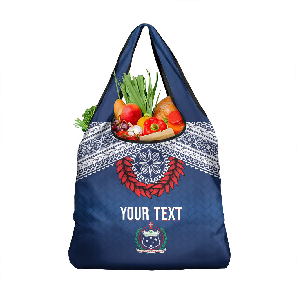 Manu Samoa Rugby Custom Navy Blue Grocery Bag ʻIe Toga Pattern With Red Ula fala LT7 1-pack One Size Navy Blue - Polynesian Pride