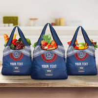 Manu Samoa Rugby Custom Navy Blue Grocery Bag ʻIe Toga Pattern With Red Ula fala LT7 3-pack One Size Navy Blue - Polynesian Pride