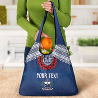 Manu Samoa Rugby Custom Navy Blue Grocery Bag ʻIe Toga Pattern With Red Ula fala LT7 - Polynesian Pride
