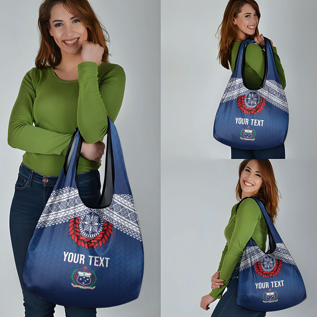 Manu Samoa Rugby Custom Navy Blue Grocery Bag ʻIe Toga Pattern With Red Ula fala LT7 - Polynesian Pride