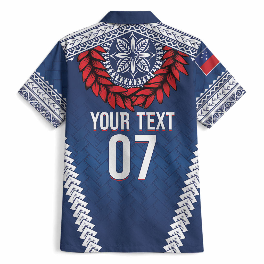 Manu Samoa Rugby Custom Navy Blue Hawaiian Shirt ʻIe Toga Pattern With Red Ula fala LT7 - Polynesian Pride