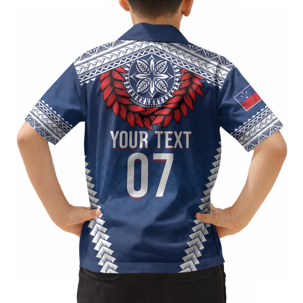 Manu Samoa Rugby Custom Navy Blue Hawaiian Shirt ʻIe Toga Pattern With Red Ula fala LT7 - Polynesian Pride