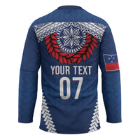 Manu Samoa Rugby Custom Navy Blue Hockey Jersey ʻIe Toga Pattern With Red Ula fala LT7 - Polynesian Pride
