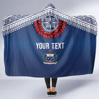 Manu Samoa Rugby Custom Navy Blue Hooded Blanket ʻIe Toga Pattern With Red Ula fala LT7 One Size Navy Blue - Polynesian Pride