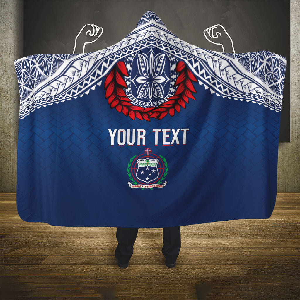 Manu Samoa Rugby Custom Navy Blue Hooded Blanket ʻIe Toga Pattern With Red Ula fala LT7 - Polynesian Pride
