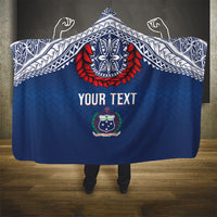 Manu Samoa Rugby Custom Navy Blue Hooded Blanket ʻIe Toga Pattern With Red Ula fala LT7 - Polynesian Pride