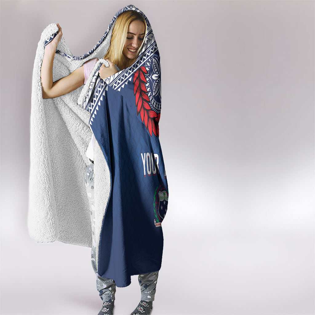 Manu Samoa Rugby Custom Navy Blue Hooded Blanket ʻIe Toga Pattern With Red Ula fala LT7 - Polynesian Pride
