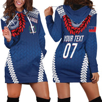 Manu Samoa Rugby Custom Navy Blue Hoodie Dress ʻIe Toga Pattern With Red Ula fala LT7 - Polynesian Pride