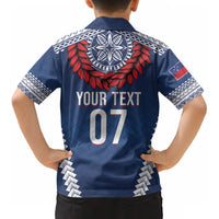 Manu Samoa Rugby Custom Navy Blue Kid Hawaiian Shirt ʻIe Toga Pattern With Red Ula fala LT7 - Polynesian Pride