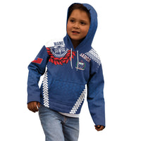 Manu Samoa Rugby Custom Navy Blue Kid Hoodie ʻIe Toga Pattern With Red Ula fala LT7 - Polynesian Pride
