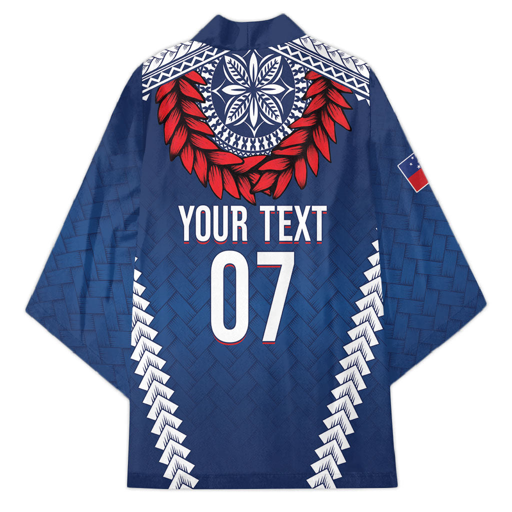 Manu Samoa Rugby Custom Navy Blue Kimono ʻIe Toga Pattern With Red Ula fala LT7 - Polynesian Pride
