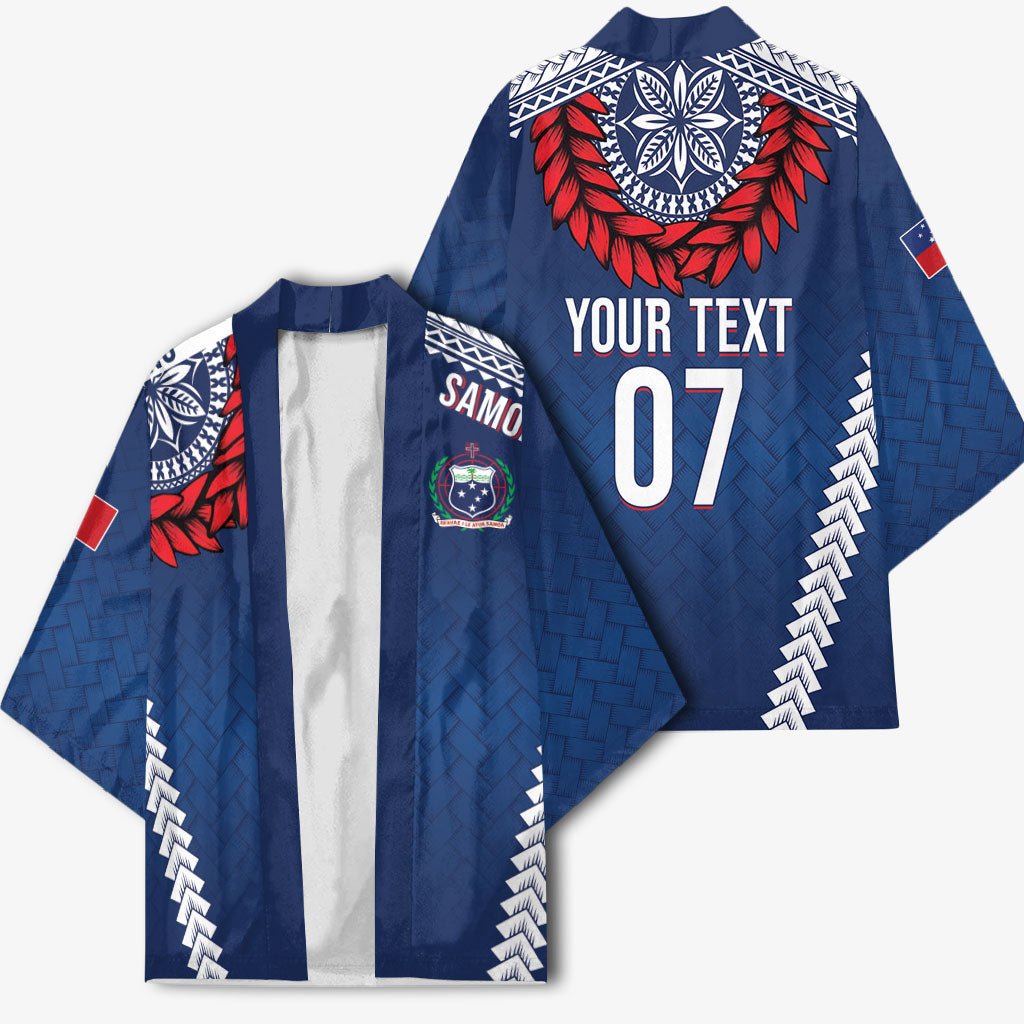 Manu Samoa Rugby Custom Navy Blue Kimono ʻIe Toga Pattern With Red Ula fala LT7 - Polynesian Pride