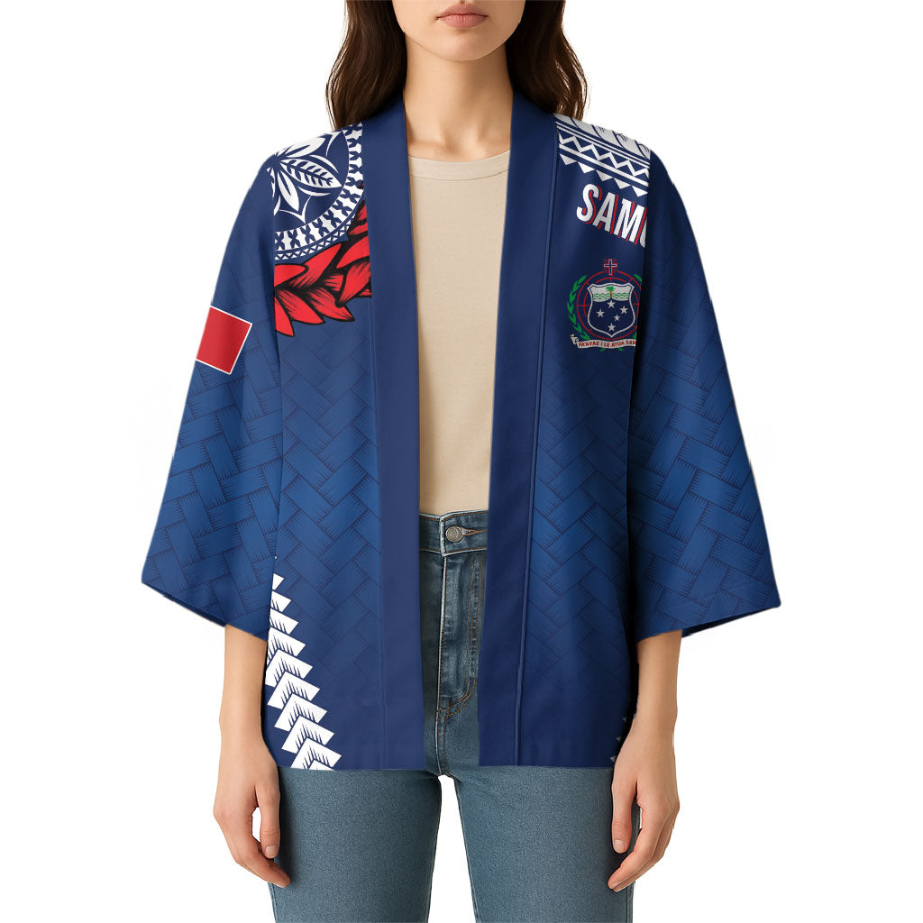 Manu Samoa Rugby Custom Navy Blue Kimono ʻIe Toga Pattern With Red Ula fala LT7 - Polynesian Pride