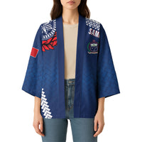 Manu Samoa Rugby Custom Navy Blue Kimono ʻIe Toga Pattern With Red Ula fala LT7 - Polynesian Pride