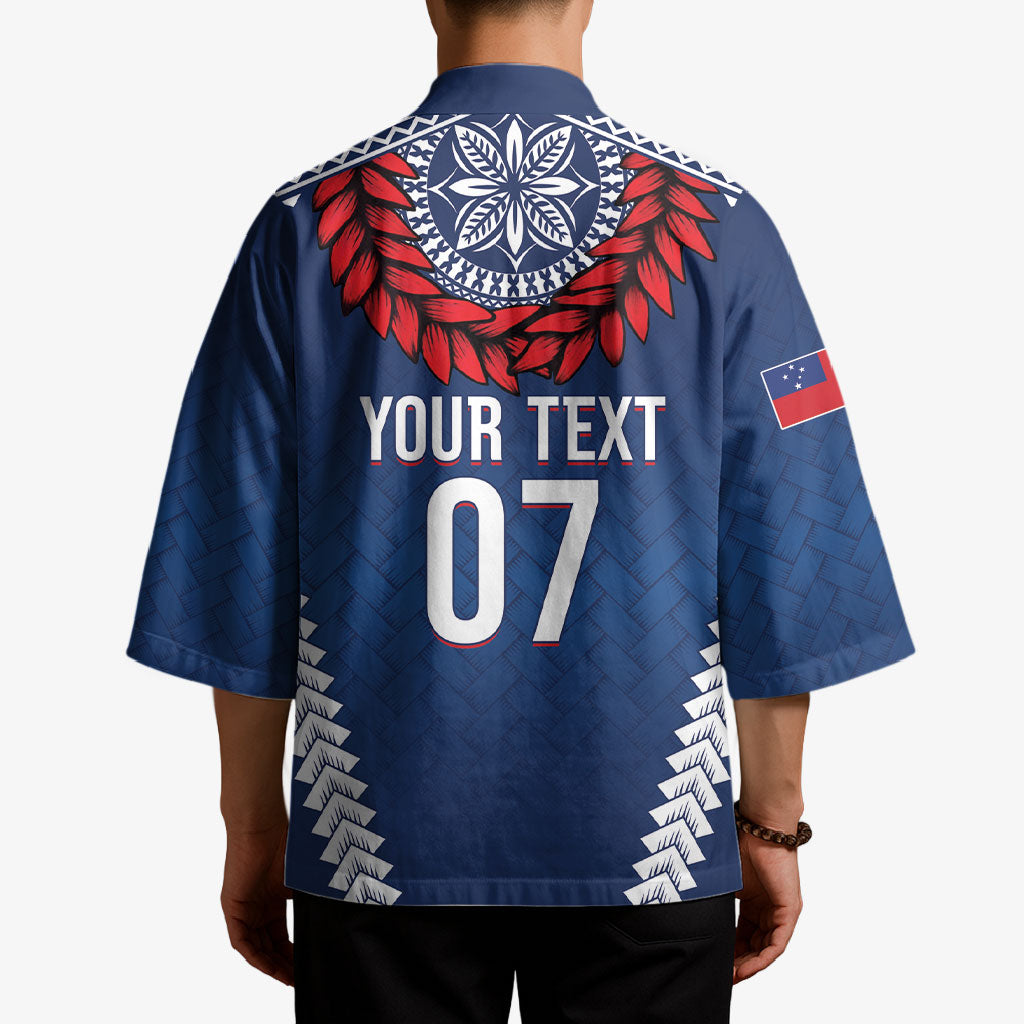 Manu Samoa Rugby Custom Navy Blue Kimono ʻIe Toga Pattern With Red Ula fala LT7 - Polynesian Pride