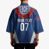 Manu Samoa Rugby Custom Navy Blue Kimono ʻIe Toga Pattern With Red Ula fala LT7 - Polynesian Pride