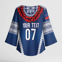 Manu Samoa Rugby Custom Navy Blue Kimono Sleeve Blouse ʻIe Toga Pattern With Red Ula fala LT7 - Polynesian Pride