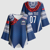 Manu Samoa Rugby Custom Navy Blue Kimono Sleeve Blouse ʻIe Toga Pattern With Red Ula fala LT7 - Polynesian Pride