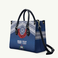Manu Samoa Rugby Custom Navy Blue Leather Bag ʻIe Toga Pattern With Red Ula fala LT7 Navy Blue - Polynesian Pride
