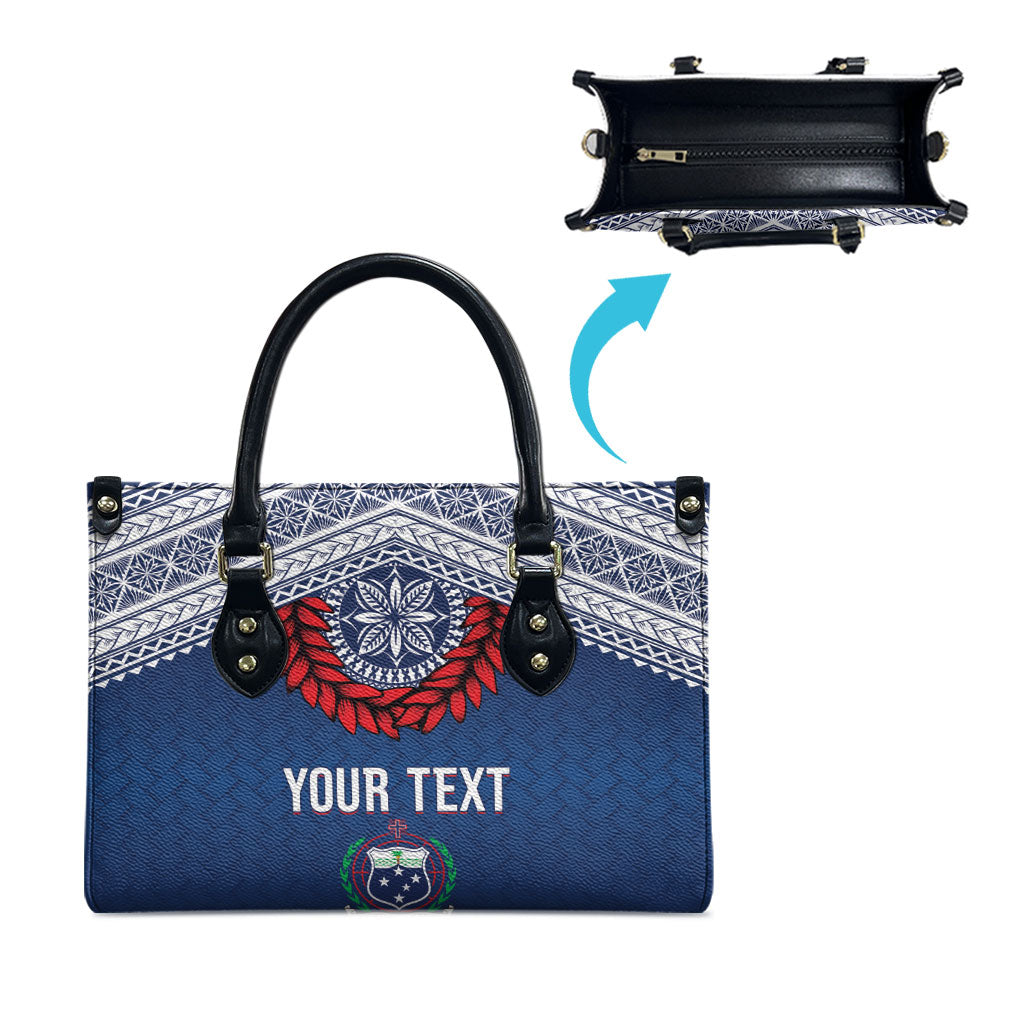 Manu Samoa Rugby Custom Navy Blue Leather Bag ʻIe Toga Pattern With Red Ula fala LT7 - Polynesian Pride