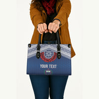 Manu Samoa Rugby Custom Navy Blue Leather Bag ʻIe Toga Pattern With Red Ula fala LT7 - Polynesian Pride