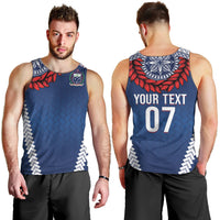 Manu Samoa Rugby Custom Navy Blue Men Tank Top ʻIe Toga Pattern With Red Ula fala LT7 - Polynesian Pride