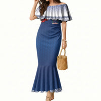 Manu Samoa Rugby Custom Navy Blue Mermaid Dress ʻIe Toga Pattern With Red Ula fala LT7 Women Navy Blue - Polynesian Pride