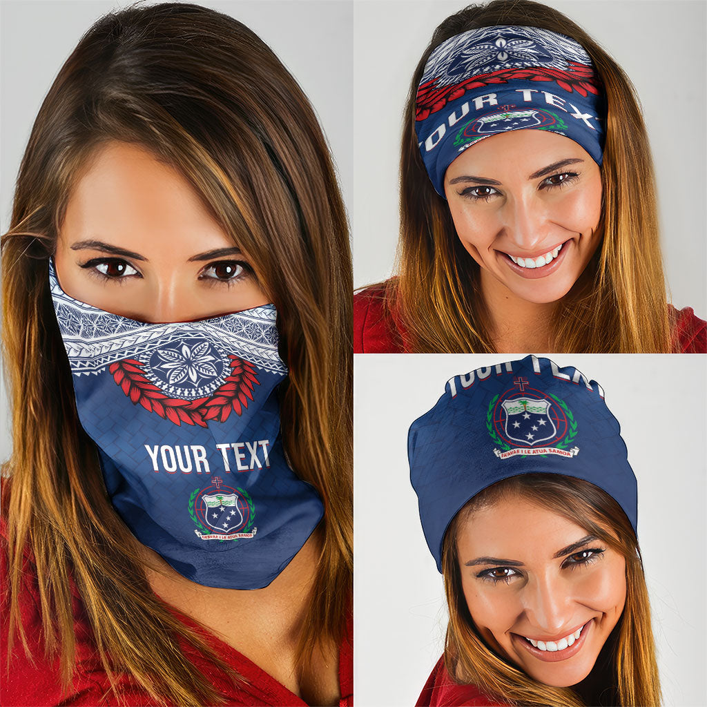 Manu Samoa Rugby Custom Navy Blue Neck Gaiter ʻIe Toga Pattern With Red Ula fala LT7 - Polynesian Pride