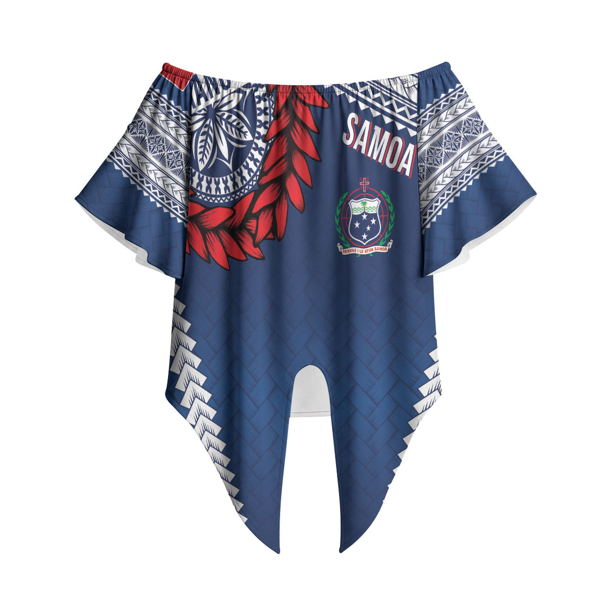Manu Samoa Rugby Custom Navy Blue Off Shoulder Wrap Waist Top ʻIe Toga Pattern With Red Ula fala LT7 - Polynesian Pride