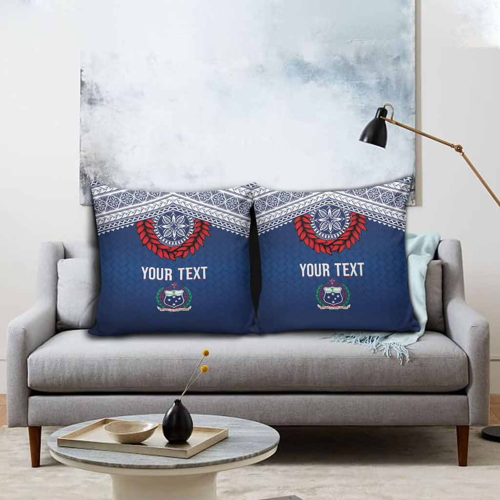 Manu Samoa Rugby Custom Navy Blue Pillow Cover ʻIe Toga Pattern With Red Ula fala LT7 - Polynesian Pride