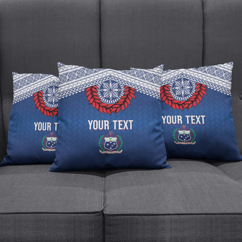 Manu Samoa Rugby Custom Navy Blue Pillow Cover ʻIe Toga Pattern With Red Ula fala LT7 - Polynesian Pride