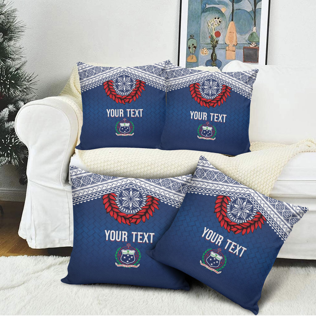 Manu Samoa Rugby Custom Navy Blue Pillow Cover ʻIe Toga Pattern With Red Ula fala LT7 - Polynesian Pride