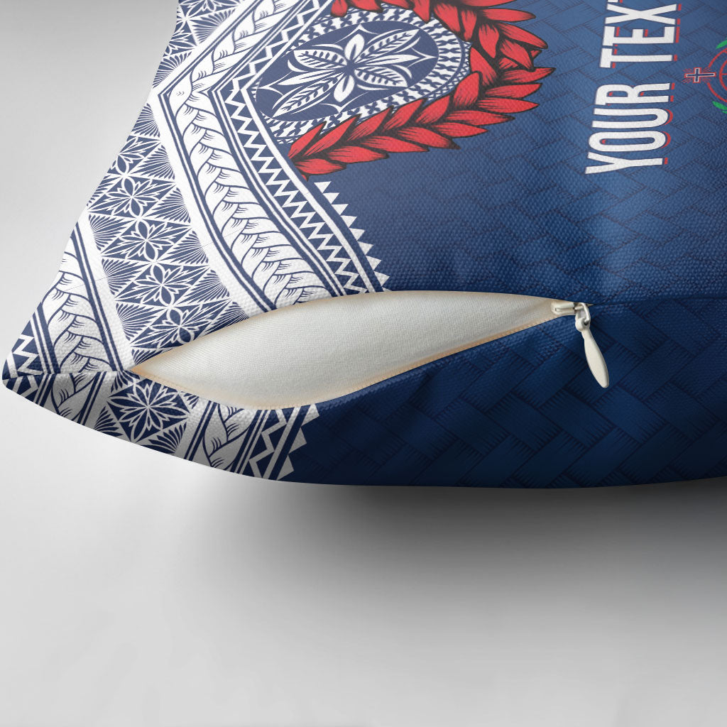 Manu Samoa Rugby Custom Navy Blue Pillow Cover ʻIe Toga Pattern With Red Ula fala LT7 - Polynesian Pride