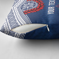 Manu Samoa Rugby Custom Navy Blue Pillow Cover ʻIe Toga Pattern With Red Ula fala LT7 - Polynesian Pride