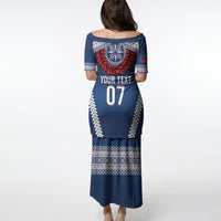 Manu Samoa Rugby Custom Navy Blue Puletasi ʻIe Toga Pattern With Red Ula fala LT7 - Polynesian Pride