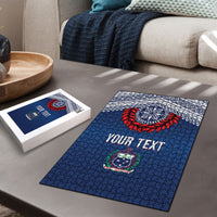 Manu Samoa Rugby Custom Navy Blue Puzzle ʻIe Toga Pattern With Red Ula fala LT7 - Polynesian Pride