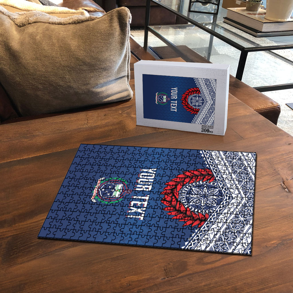 Manu Samoa Rugby Custom Navy Blue Puzzle ʻIe Toga Pattern With Red Ula fala LT7 - Polynesian Pride