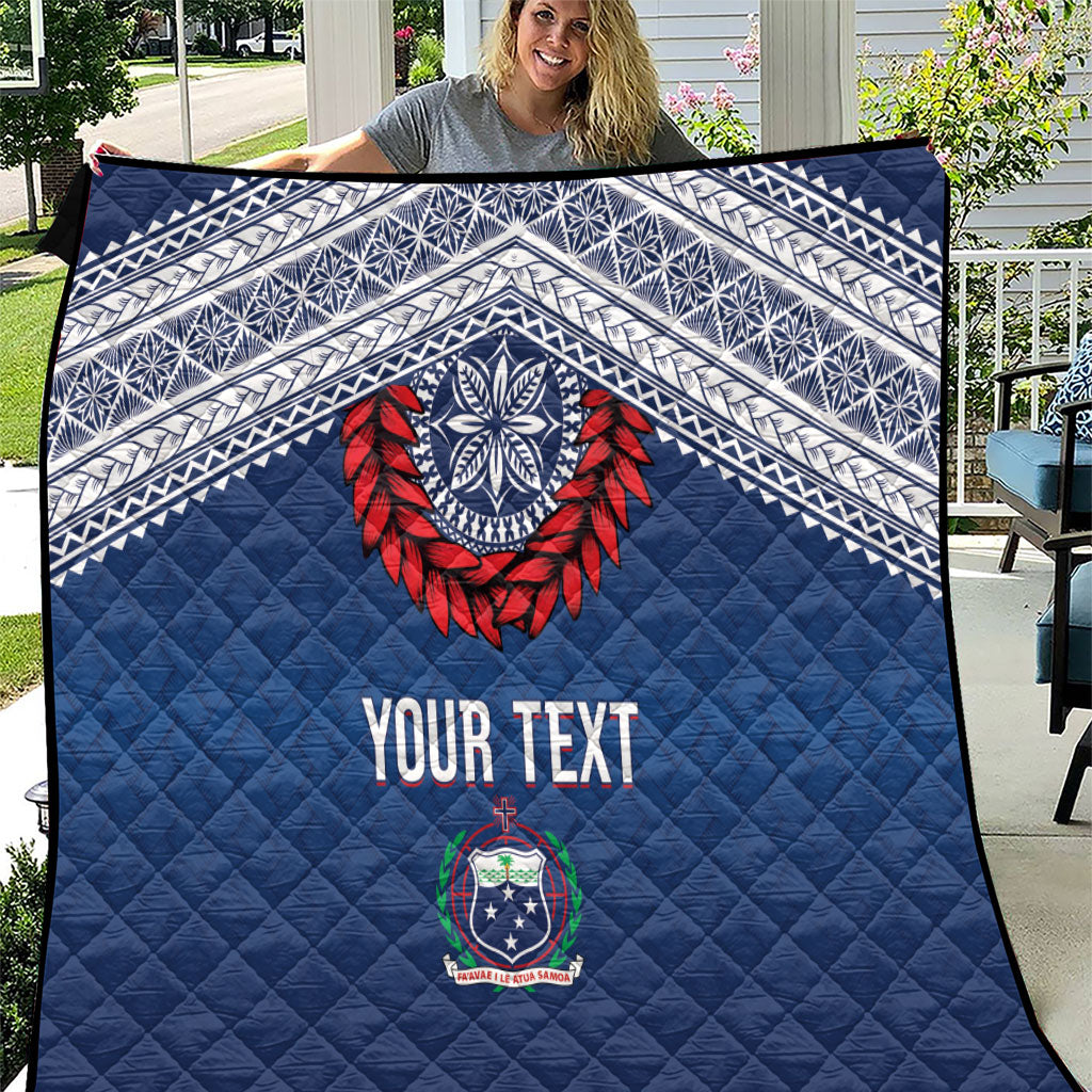 Manu Samoa Rugby Custom Navy Blue Quilt ʻIe Toga Pattern With Red Ula fala LT7 Navy Blue - Polynesian Pride