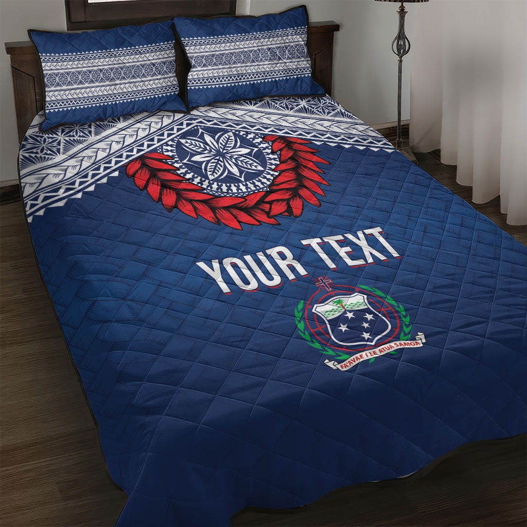 Manu Samoa Rugby Custom Navy Blue Quilt Bed Set ʻIe Toga Pattern With Red Ula fala LT7 Navy Blue - Polynesian Pride